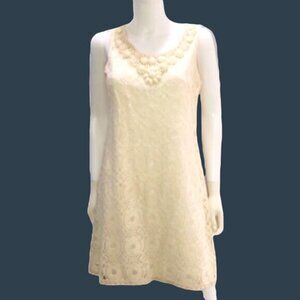 DRESS BARN- WOMENS OFF WHITE LACE EMBELLISHED STONES KNEE LENGHT DRESS SIZE 10
